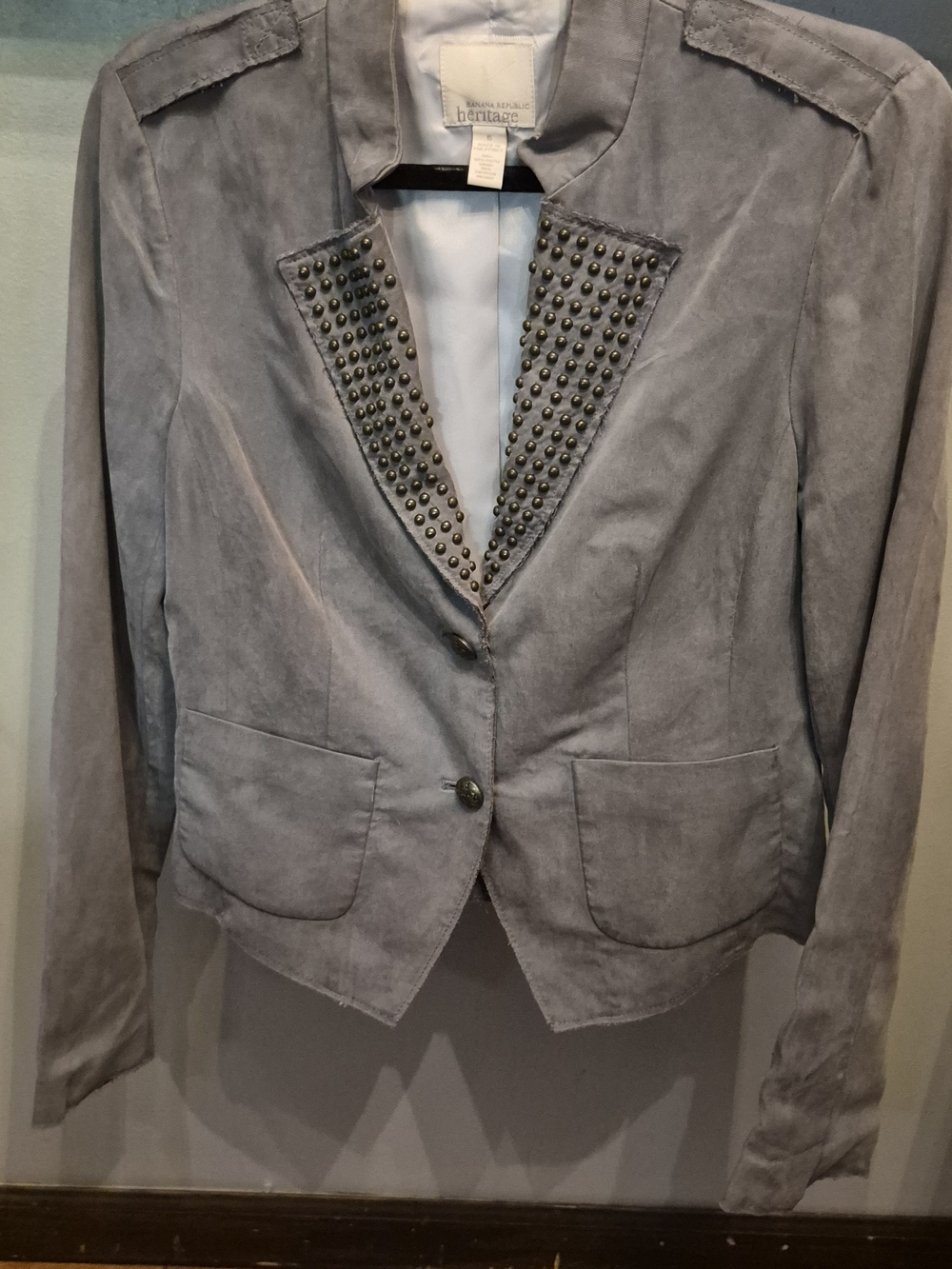 Banana Republic Light Gray Suede Stud-Trim Blazer
